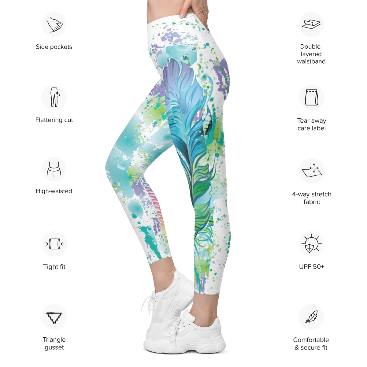 Turkey Feather Compression Leggings with Phone Pocket, USA