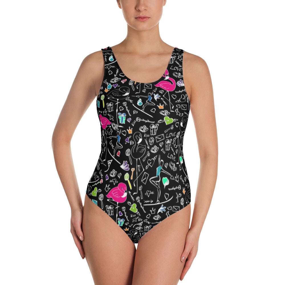 Flamingo Doodle Soup Women's One-Piece Swimsuit