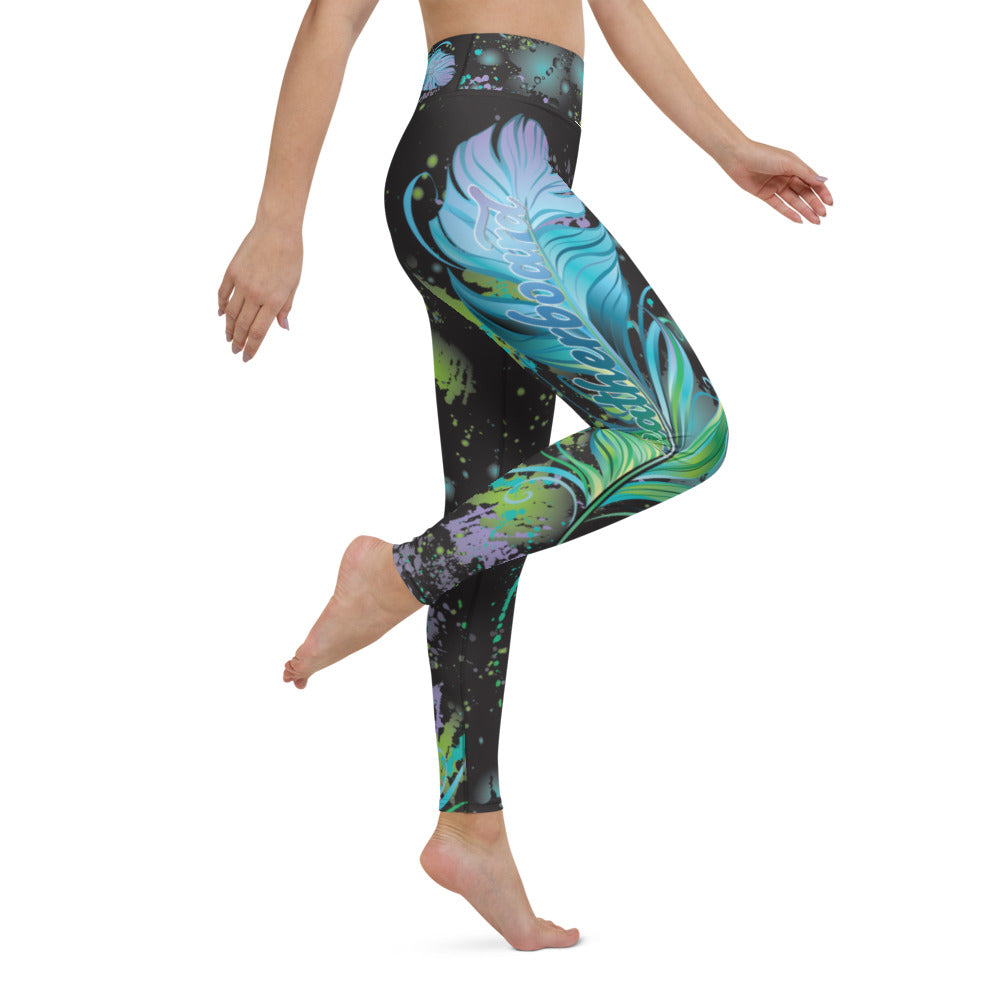 Feather All-Over Print Leggings with Pocket