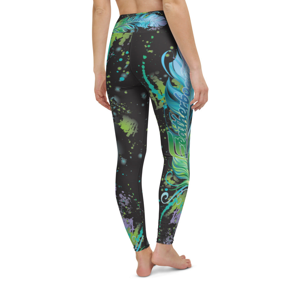 Feather All-Over Print Leggings with Pocket